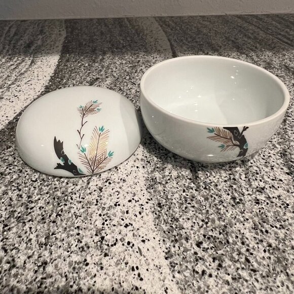 Fukagawa Porcelain Trinket Jar w Lid Storage Container Japan Teal Gold Vintage - Picture 3 of 6